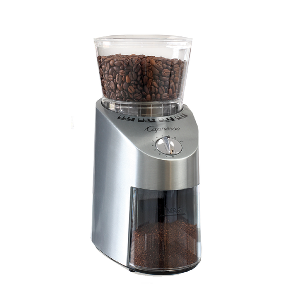 Capresso Infinity Conical Burr Grinder, See-through bean container holds up  to 8.8 oz of beans